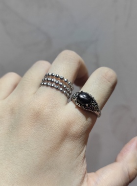 2025新品小众中古款个性天然水晶金运石指环开口可调节戒指饰品