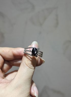 2025新品小众ins风天然金运石蕾丝简单托开口调节戒指水晶饰品