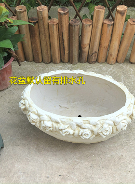 美式乡村复古花纹浮雕椭圆形花盆橱窗阳台装饰花盆绿植园艺花器瓶