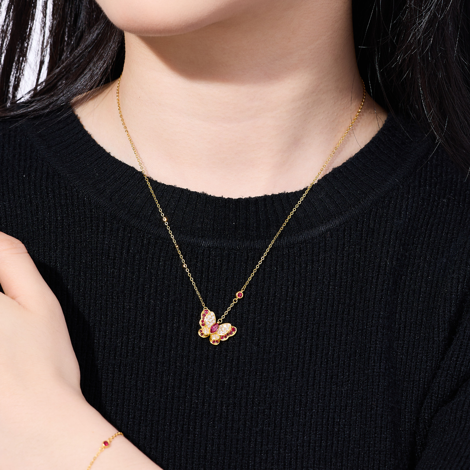 宝石矿工【庄周梦蝶系列·单蝶】足金天然红宝石蝴蝶项链,淘宝优惠券,粉丝福利购,淘宝优惠卷