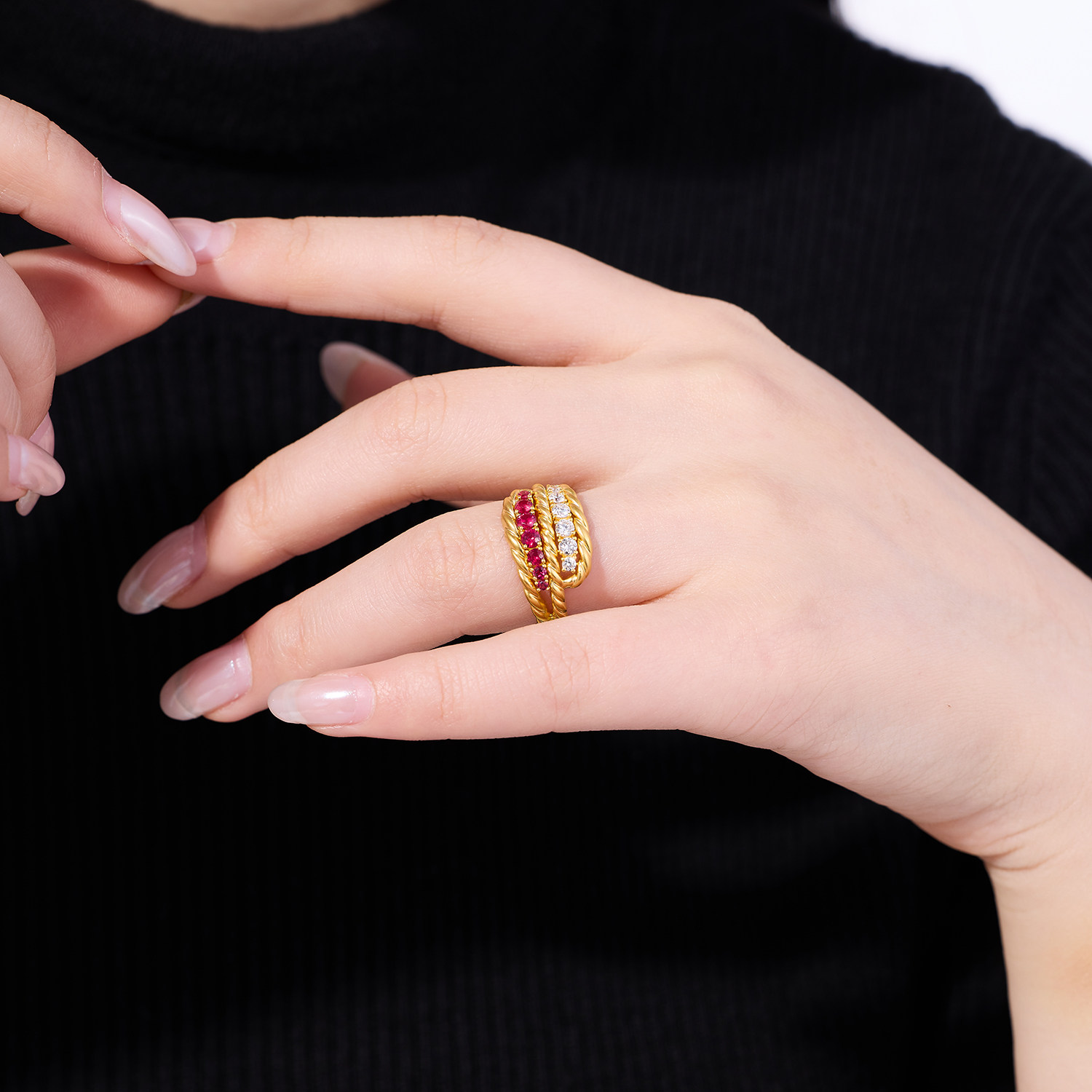 1.31晚上新 宝石矿工足金天然红宝石钻石戒指复古古法黄金麻花纹,淘宝优惠券,粉丝福利购,淘宝优惠卷