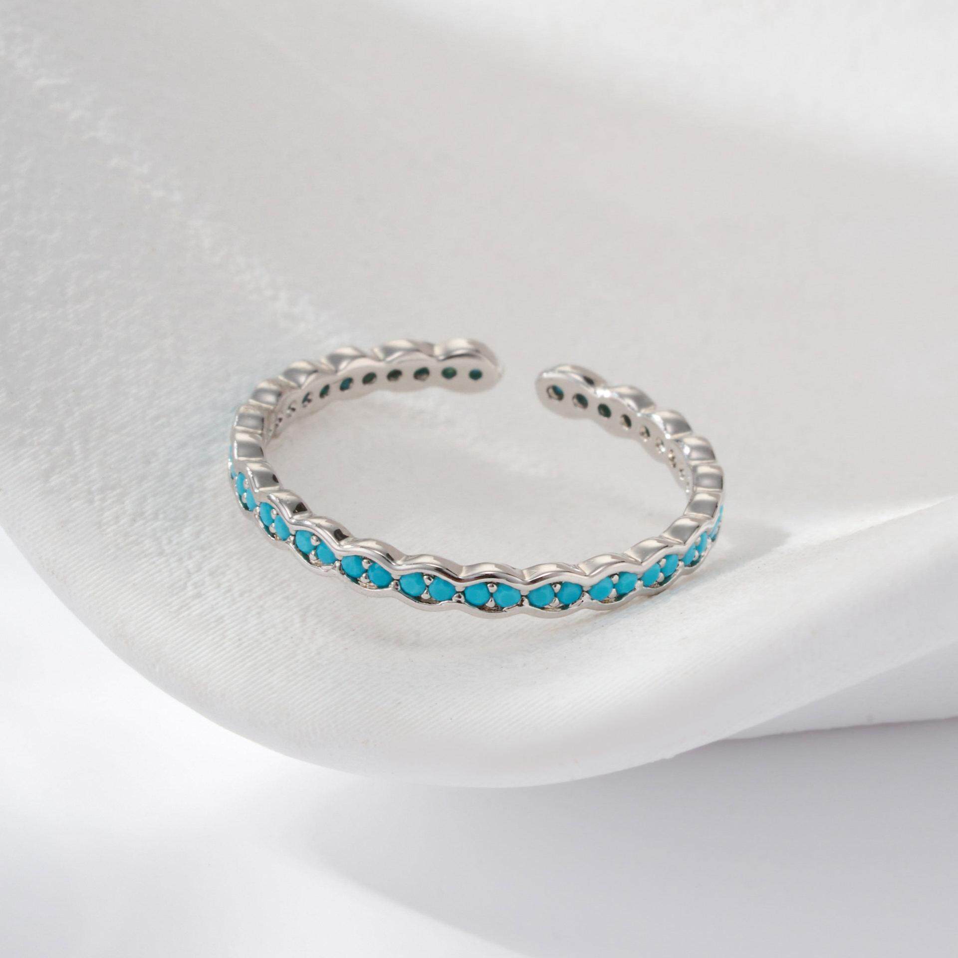 Source Factory Wave Lace Blue Pine Zirconium Open Ring