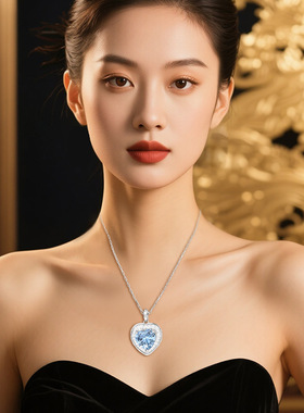 新款简约女式简约s925纯爱心吊坠海蓝项链轻奢设计高级感礼物
