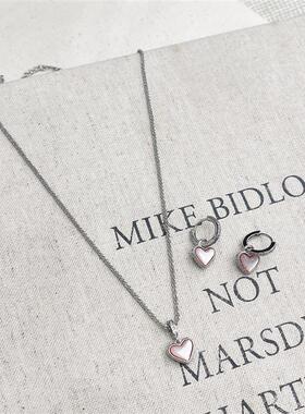 韩国同款高级感粉色双面爱心耳环项链轻奢小众甜美百搭耳饰锁骨链