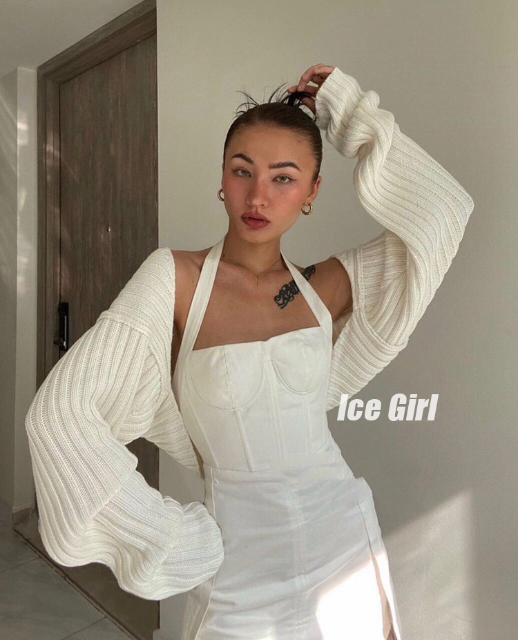 IceGirl「Kendall私服」短款时髦宽松针织短款披肩上衣长袖外套女