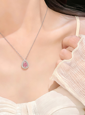 普陀山文雅集粉眼泪项链女款锁骨链吊坠小众轻奢高级感生日送女友