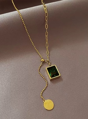 绿色吊坠钛钢项链女轻奢小众颈配饰女不掉色锁骨七夕时尚链钢