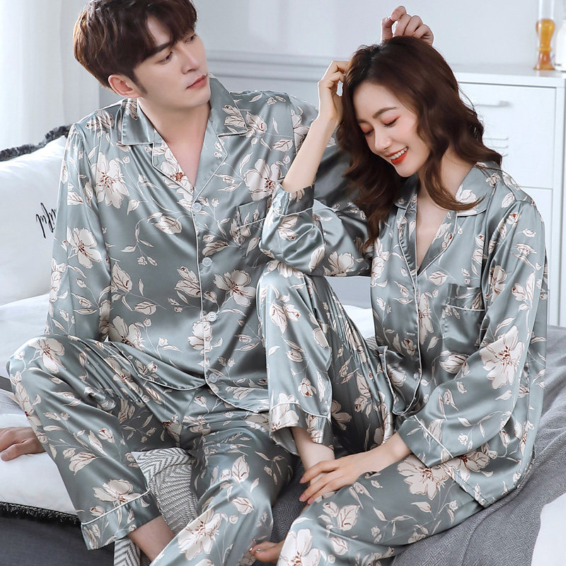 仿真丝绸情侣睡衣春秋款长袖长裤冰丝宽松版家居服女夏季男士套装,淘宝优惠券,粉丝福利购,淘宝优惠卷
