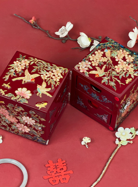 平遥漆器螺钿镶嵌首饰盒复古妆奁