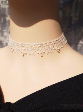 少女心白色蕾丝星星锁骨链