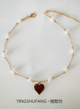 闪烁短款红色爱心脖子饰品锁骨链