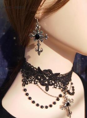 暗黑lolita洛丽塔蕾丝珍珠项链