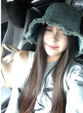 加长帽檐渔夫帽女复古水洗牛仔帽