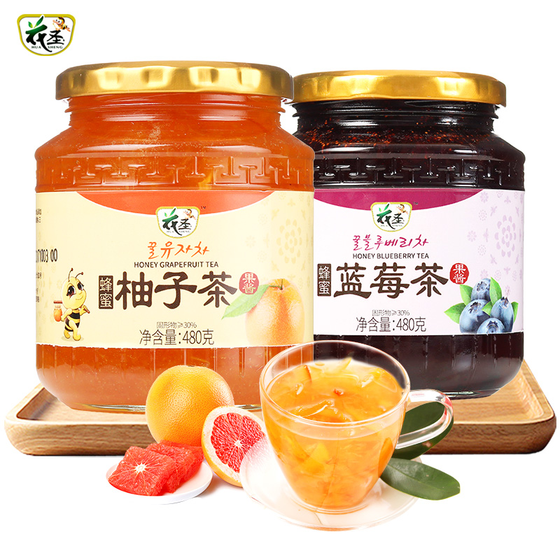 花圣食品旗舰店花圣蜂蜜柚子茶蓝莓茶480g*2瓶 水果茶冲饮花果茶泡水喝的饮品0