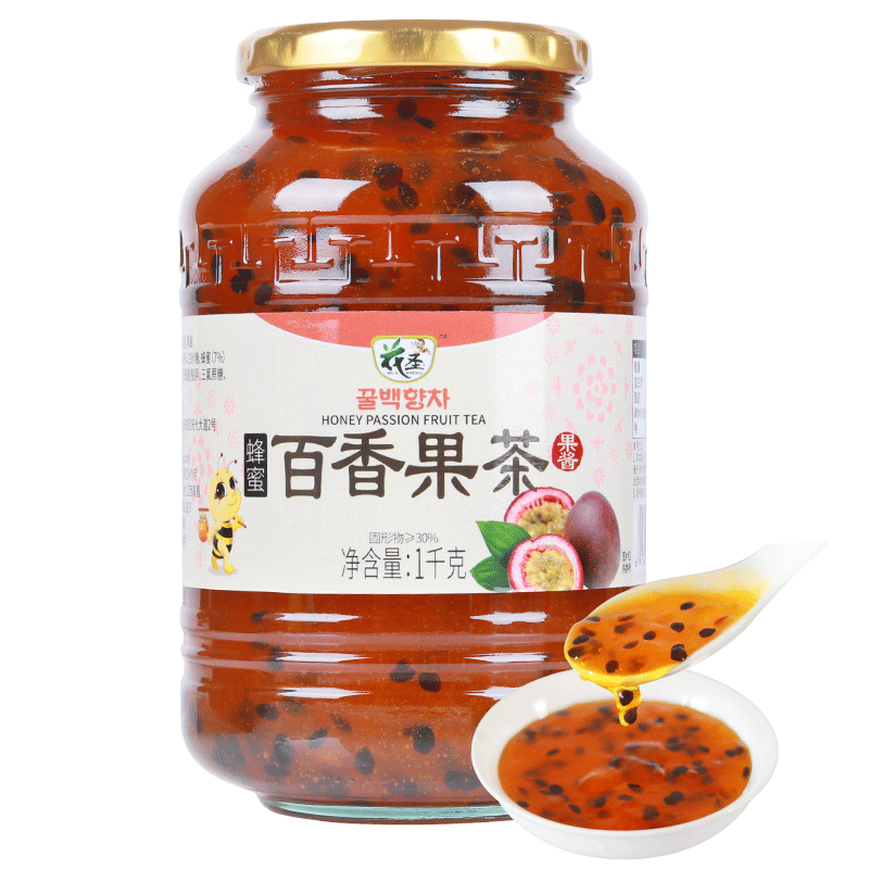花圣食品旗舰店花圣蜂蜜百香果茶果酱1000g冲泡网红饮品泡水奶茶店果浆原料批发3
