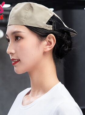 厨师工作帽子 厨师帽子男 布帽贝雷帽松紧帽女服务员酒店餐厅透气