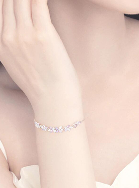 S999足银紫藤花紫钻纯银手链女款
