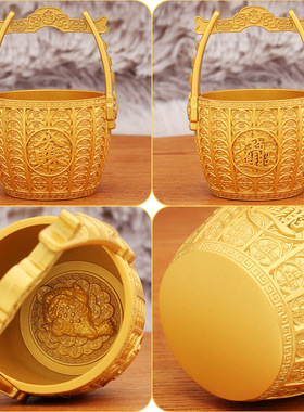 新款一桶金水桶聚财客厅书房办公室家居摆件中式金属聚宝盆