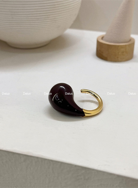 大罗Daluo 原版精工定制  经典勃艮第红镀金滴胶水滴戒指