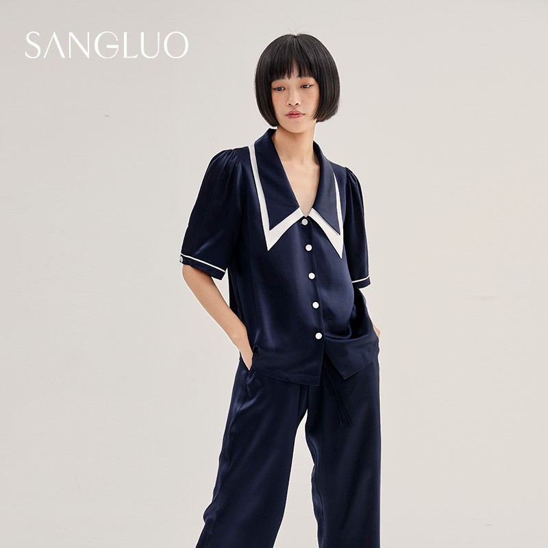 sangluo真丝睡衣套装轻法式家居服 sangluo睡衣/家居服套装