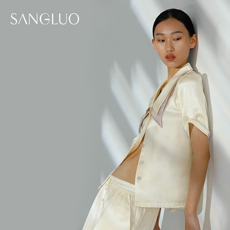 sangluo真丝睡衣套装轻法式家居服 sangluo睡衣/家居服套装