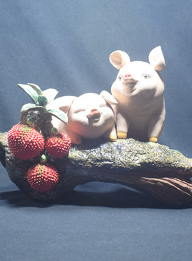 家居装饰品客厅摆件陶瓷工艺品仿真荔枝 生肖猪 石湾公仔 礼物