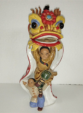 黄飞鸿醒狮石湾公仔送礼工艺品