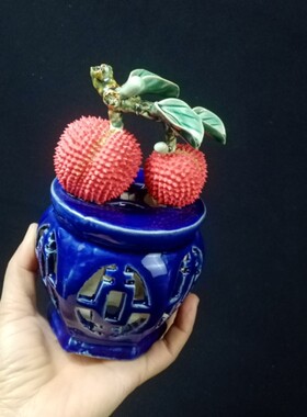 陶瓷工艺品摆件石湾公仔 荔枝 坐收红利新房客厅桌面摆设乔迁送礼