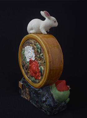 蟠桃客厅桌面工艺品石湾公仔陶瓷