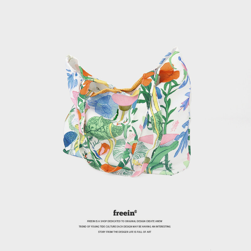 FREEIN夏ins风原创花朵植物帆布包大容量单肩女托特包购物袋轻便,淘宝优惠券,粉丝福利购,淘宝优惠卷
