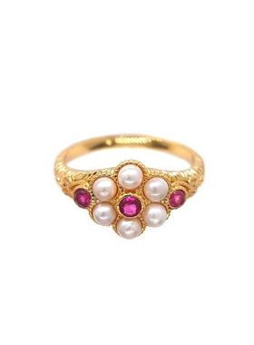 小众设计烧红戒指天然珍珠优雅