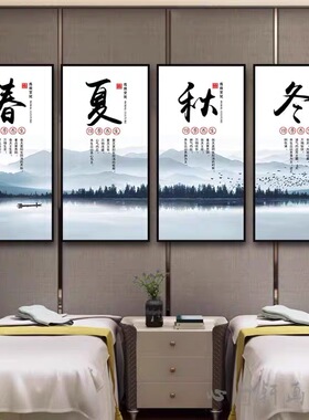 中医养生馆装饰画理疗馆四季养生挂画美容院望闻问切墙背景墙壁画