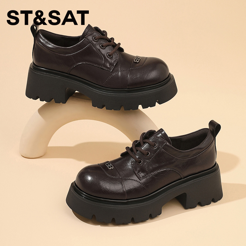 星期六厚底乐福鞋女2025新款秋冬加绒jk单鞋子女鞋增高黑色小皮鞋 - 图3