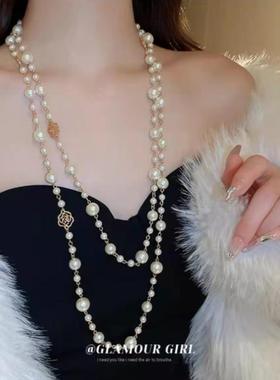 珍珠项链女款2024新款爆款轻奢高级感颈链秋冬长款毛衣链大气高档
