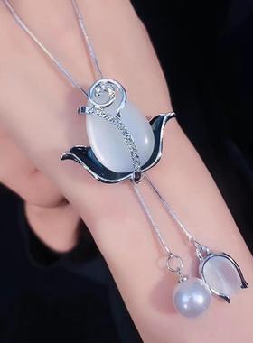 韩国气质猫眼郁金香毛衣链洋气秋冬网红个性长款项链衣服配饰