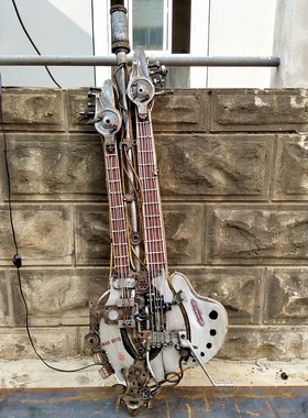 朋克风重金属铁艺电吉他模型壁饰齿轮复古创意酒吧餐厅墙壁挂饰