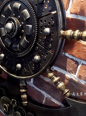 工业风重金属铁艺墙，复古手工地中海船舵锚酒吧网咖餐厅酒店