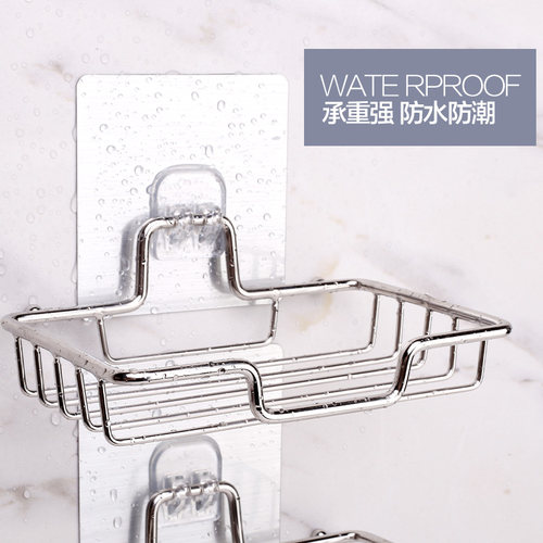 免打孔不锈钢肥皂架卫生间无痕贴创意壁挂肥皂盒浴室沥水香皂吸盘 - 图2