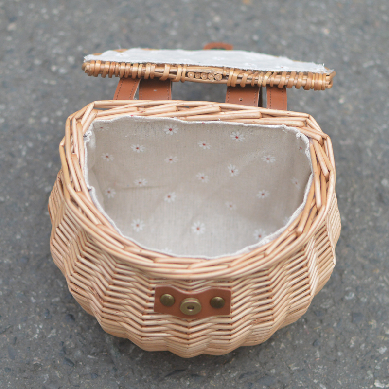 复古半圆藤编柳编车篮儿童自行车滑板车学步车折叠车电动车筐篮子 - 图1