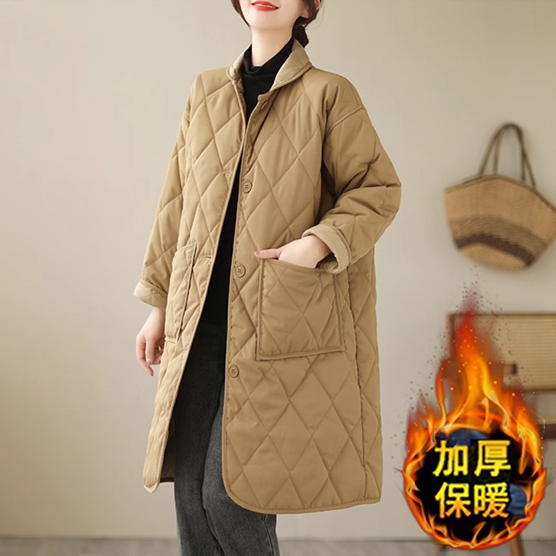 华来阿玛施特品牌2024棉服女中长款冬季大码宽松夹棉加厚棉衣外套