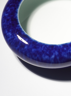 景德1004柴窑烧洒蓝铜锣洗