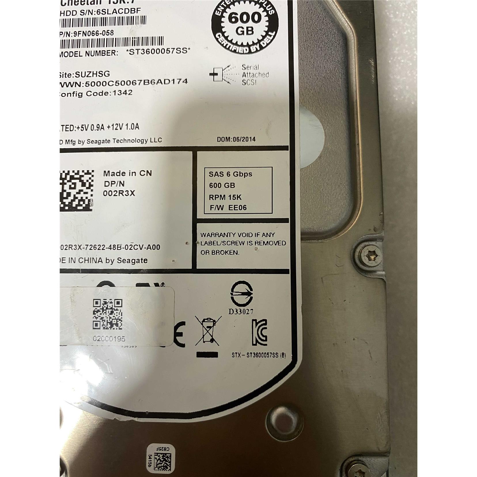 Dell EQ PS系列 600G 15K SAS 002R3X 02R3X 9FN066-058存储硬盘 - 图0