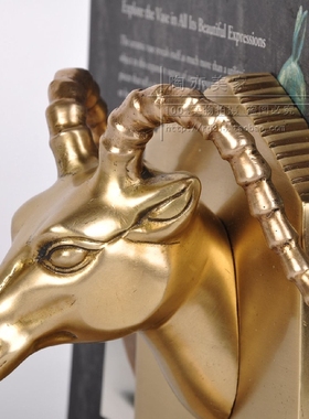 欧式美式古典书房书柜创意个性纯黄铜羚羊造型套装书档书靠书立夹