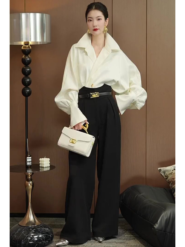 欧货气质高端缎面灯笼袖衬衣女装夏季新款洋气时髦气质上衣衬衫,淘宝优惠券,粉丝福利购,淘宝优惠卷