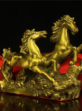黄铜双奔马摆件马到成功