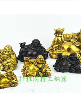 纯铜佛弥勒佛铜元宝佛摆件家居饰品办公室桌面礼品汽车摆设