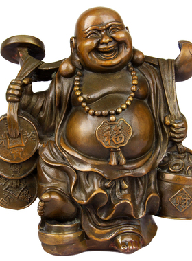 摆件客厅弥勒佛高枕无忧铜仿古
