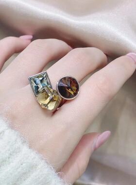 水晶香槟色半宝石配饰日韩风戒指