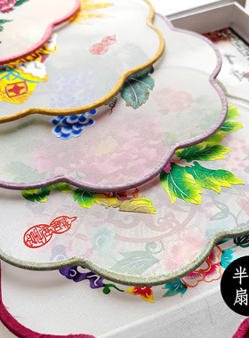 中国风特色夏天宫扇双面透明彩色蔚县剪纸手工作品团扇汉服配饰