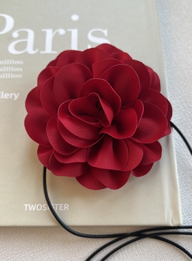 新年红～富贵花choker项链氛围感搭配红色锁骨链项链